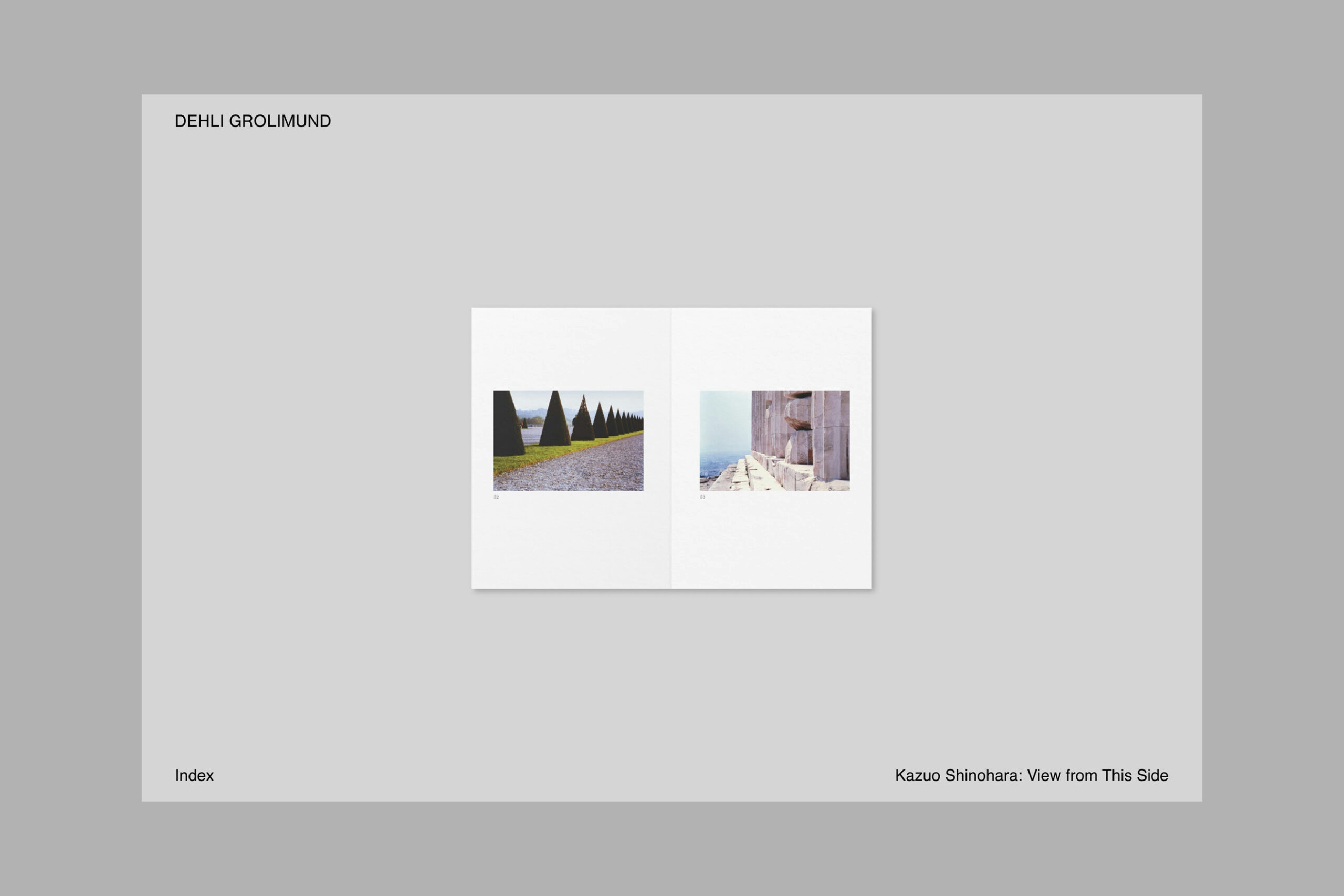 Dehli Grolimund web layout showing a booklet spread with two landscapes